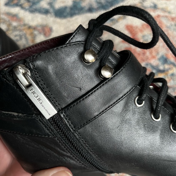 NEW BCBG Henrik Black Lace Up Platform Booties, 6.5M - Picture 8 of 9
